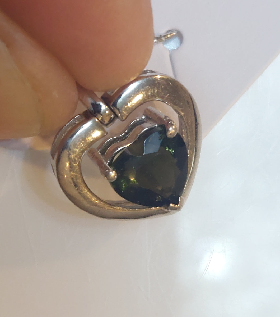 Pendant Heart with Faceted 8mm Moldavite