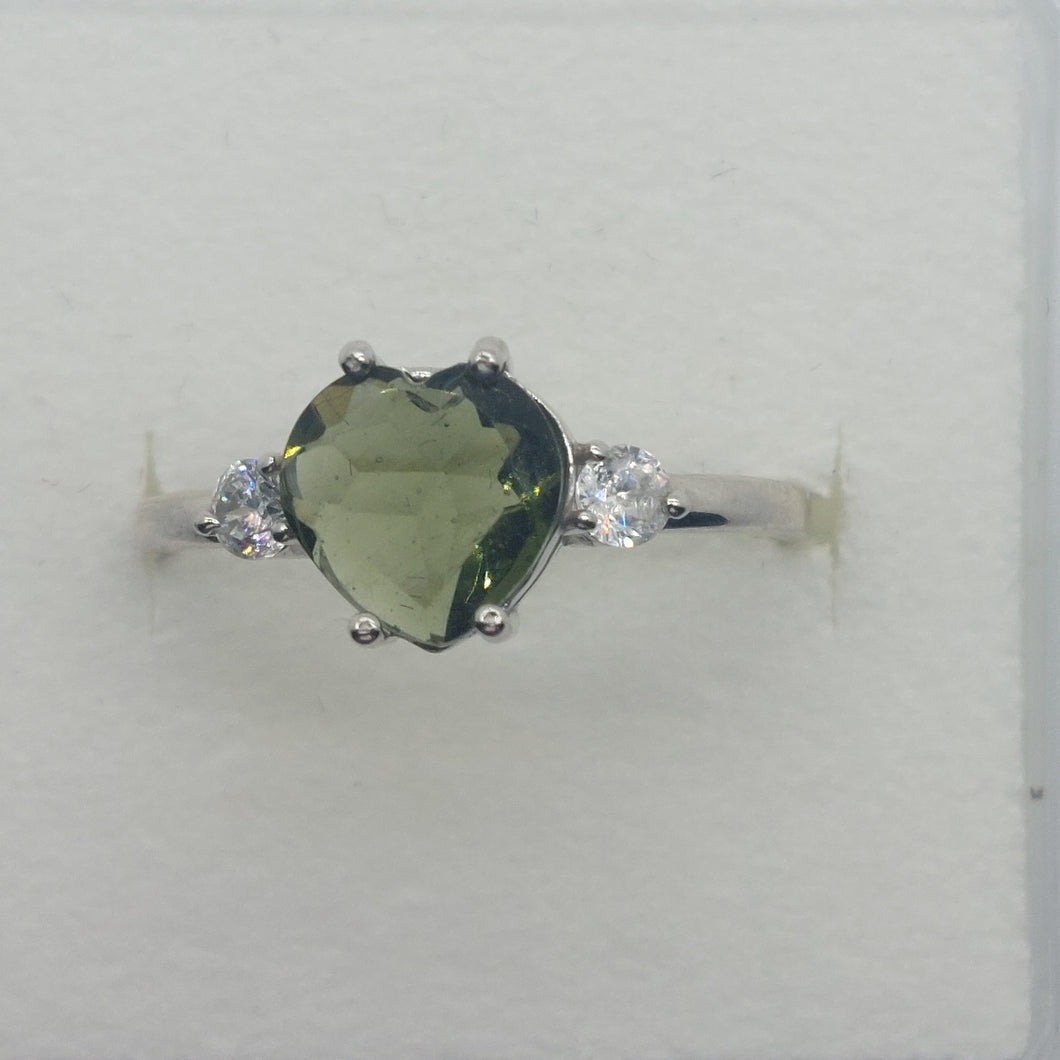 Ring Moldavite 8mm Heart with CZ