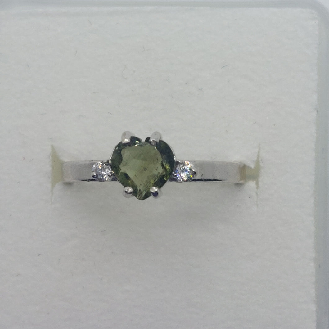 Ring Moldavite 6mm Heart with CZ