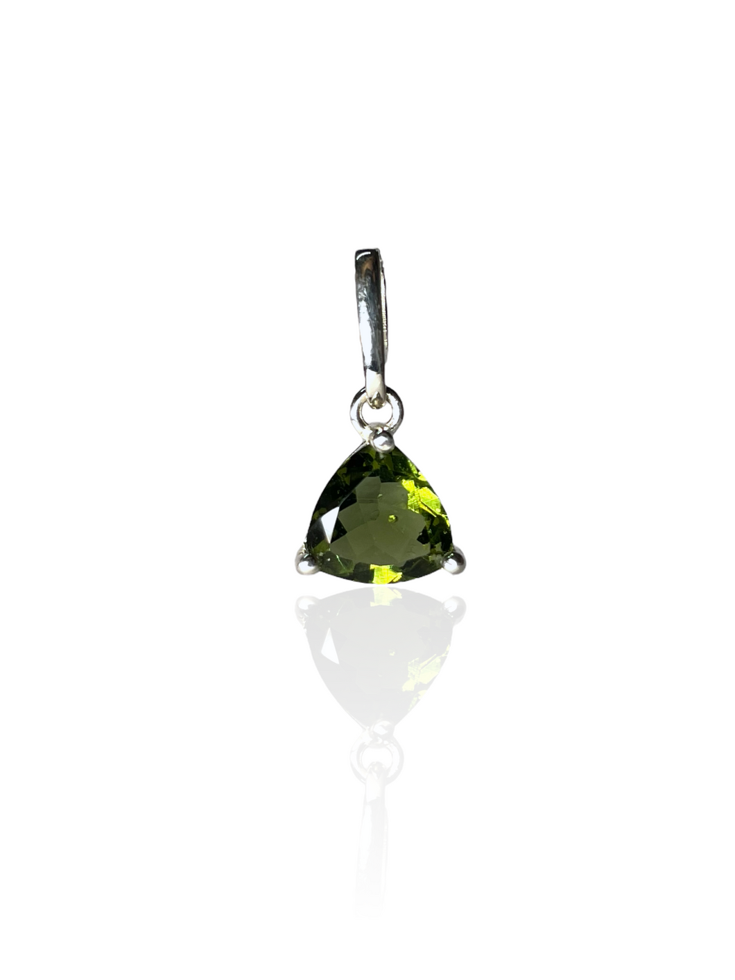 Pendant Moldavite faceted 8mm Trillion  925 Silver