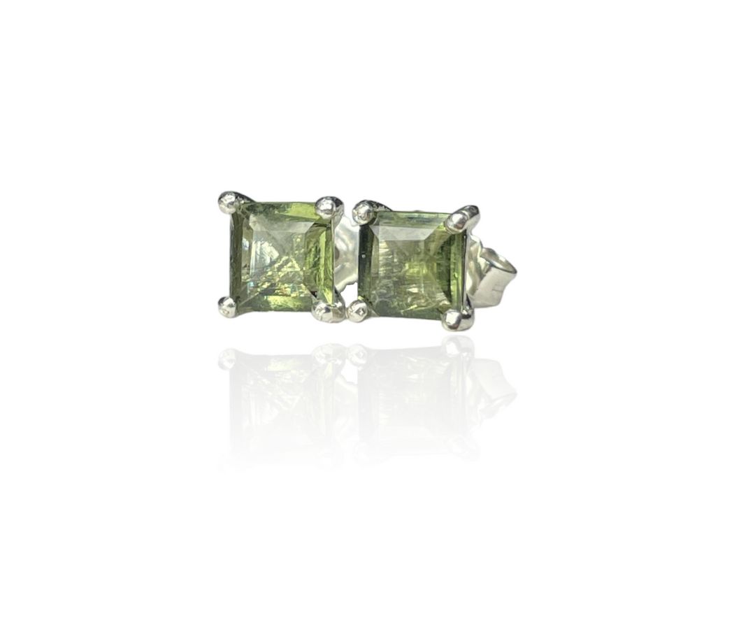 Earrings Moldavite Studs 5mm Square