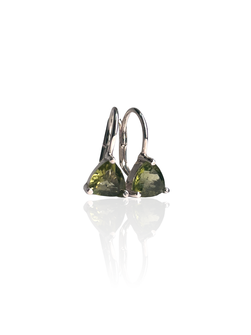 Earrings Moldavite  6mm Trillion