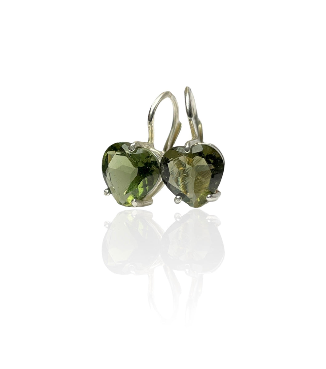 Earrings Moldavite  8mm heart