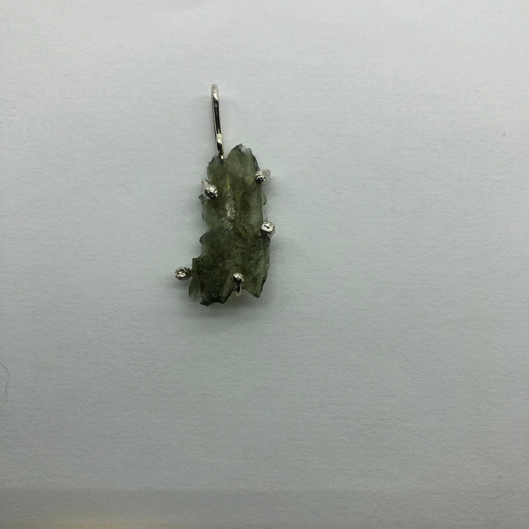 New England Hand Crafted Besednice Moldavite Pendant - 2.03gr/10.15ct - Sterling Silver Prong Set -