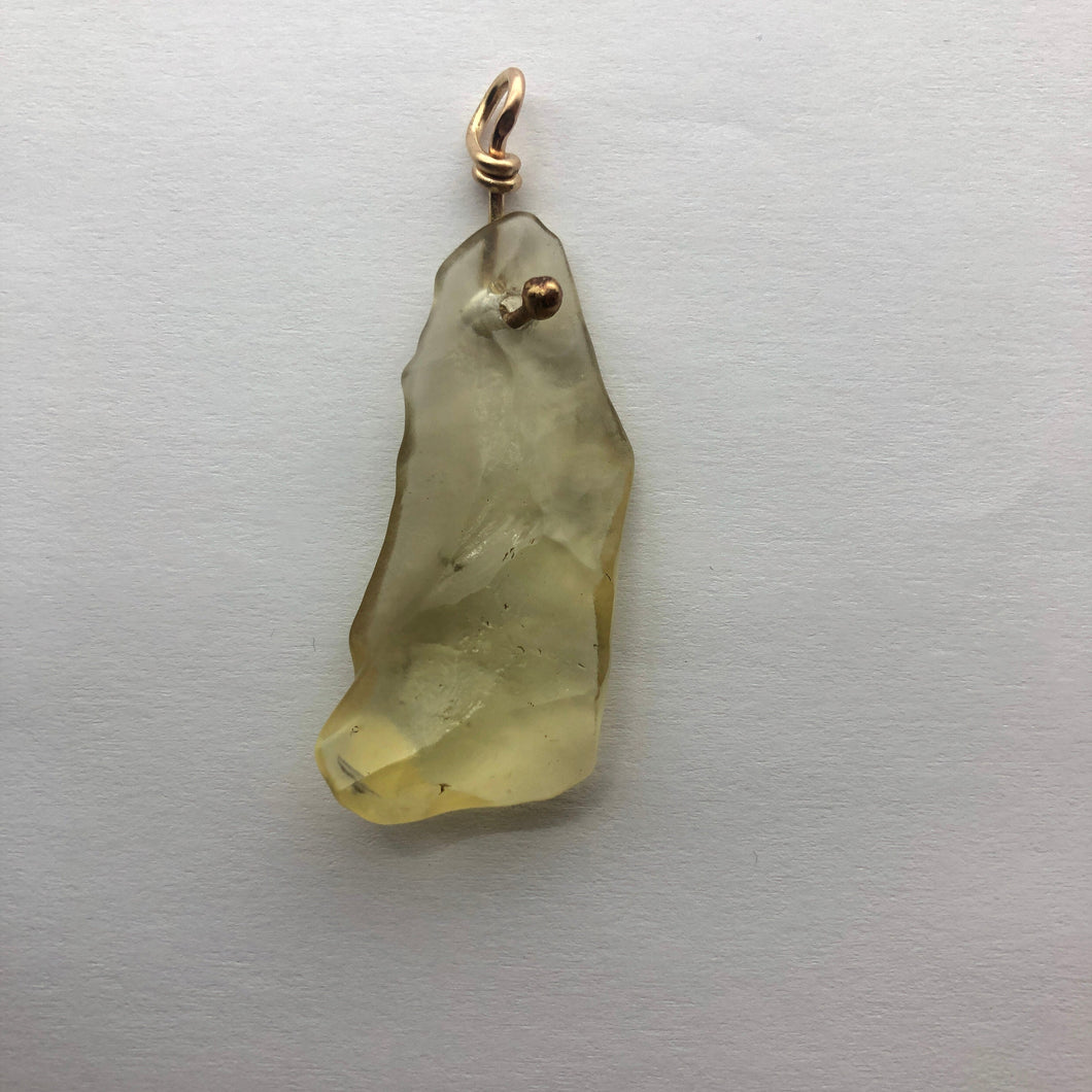 Libyan Desert Glass Pendant  - 14k Gold Filled Simple Bail- 8.60GR/43.0CT - New England Artisan Crafted -