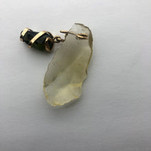 Load image into Gallery viewer, Tumbled Moldavite/Libyan Desert Glass Crystal Combo Pendant - 14k Gold Filled - 9.35gr - New England Artisan Crafted -
