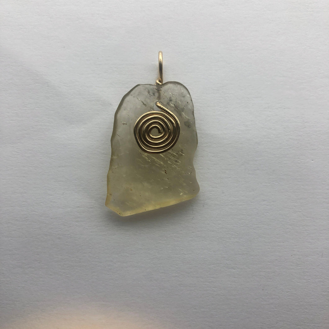 Libyan Desert Glass Pendant  - 14k Gold Filled Coiled Bail- 6.21GR/31.05CT - New England Artisan Crafted -