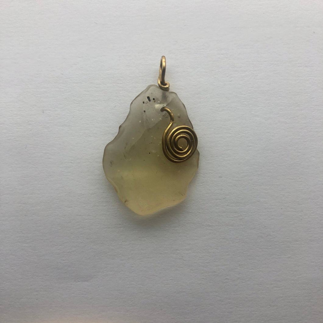 Libyan Desert Glass Pendant  - 14k Gold Filled Coiled Bail- 6.55GR/32.75CT - New England Artisan Crafted -