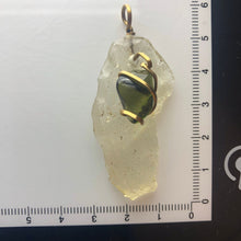 Load image into Gallery viewer, Tumbled Moldavite/Libyan Desert Glass Crystal Combo Pendant - 14k Gold Filled - 6.88gr - New England Artisan Crafted -
