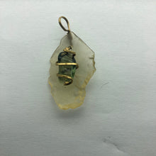 Load image into Gallery viewer, Tumbled Moldavite/Libyan Desert Glass Crystal Combo Pendant - 14k Gold Filled - 7.32gr - New England Artisan Crafted -
