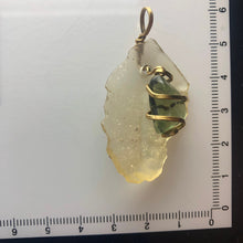 Load image into Gallery viewer, Tumbled Moldavite/Libyan Desert Glass Crystal Combo Pendant - 14k Gold Filled - 7.32gr - New England Artisan Crafted -
