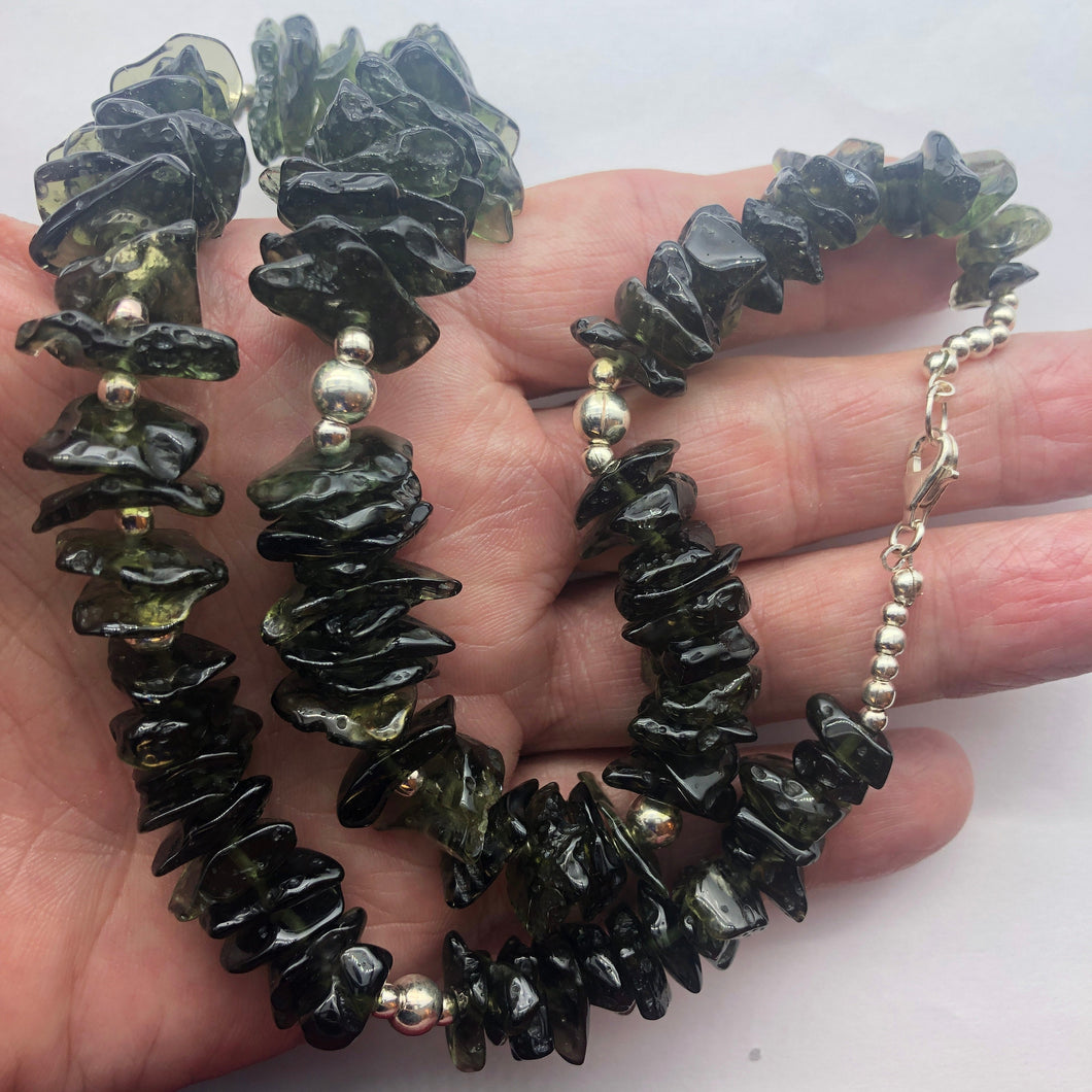 Tumbled Moldavite Necklace - 925 Silver - 83.2gr/415.1ct - 93 Moldavite Pieces