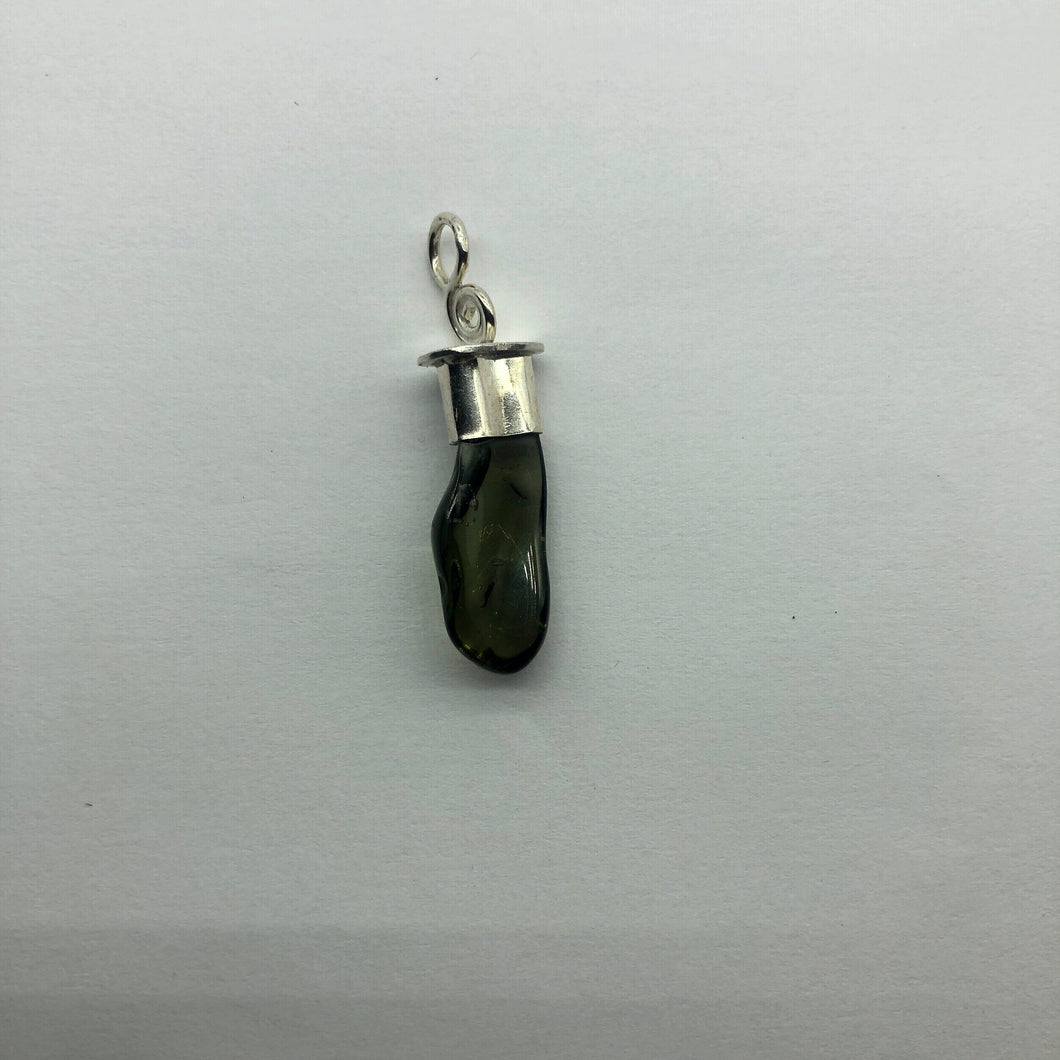 New England Hand Crafted - Tumbled Moldavite Pendant - Sterling Silver Cap Swirl Bail - 2.85gr -