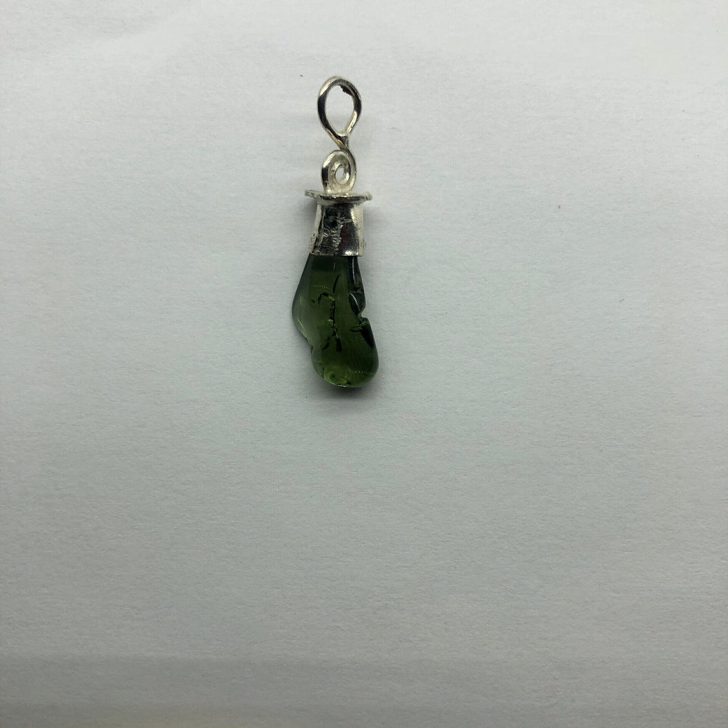 New England Hand Crafted - Tumbled Moldavite Pendant - Sterling Silver Cap Swirl Bail - 3.43gr -