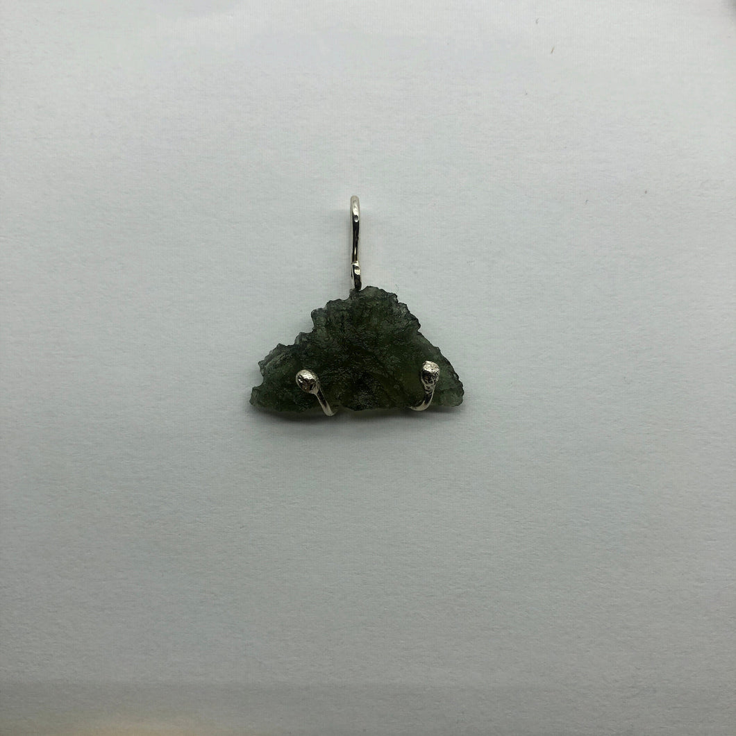 New England Hand Crafted Besednice Moldavite Pendant - 2.23gr/11.15ct - 925 Silver Prong Set -