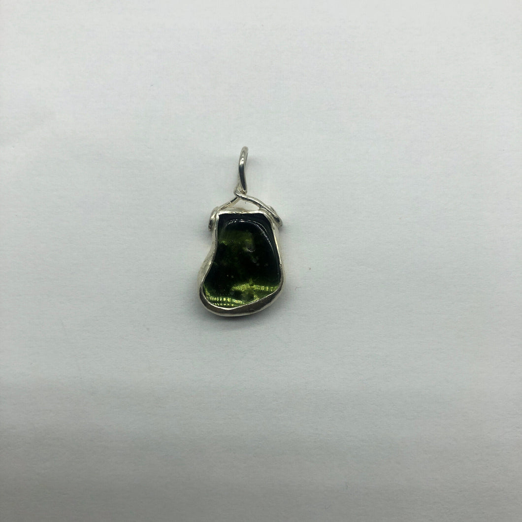 Tumbled Moldavite Pendant - Bezel Set Sterling Silver - New England Hand Crafted - 3.84Gr/19.20Ct