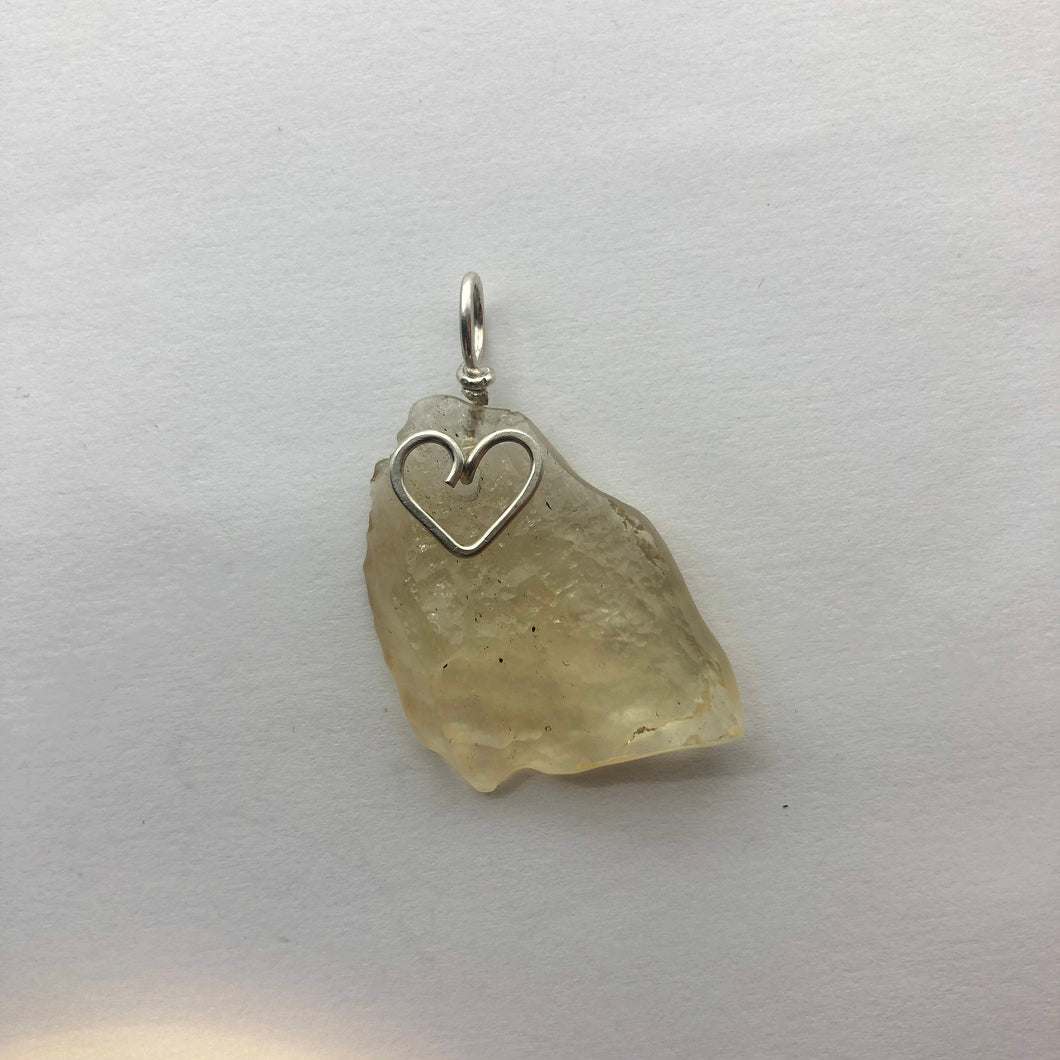 Libyan Desert Glass Pendant  - Sterling Silver Hand Set- 6.85GR/34.25CT - New England Artisan Crafted -