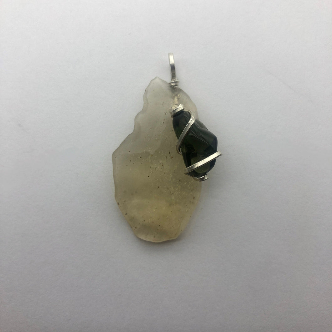 Tumbled Moldavite with Libyan Desert Glass Crystal Combo Pendant- 8.0gr - New England Artisan Crafted -