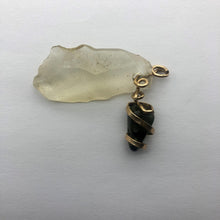 Load image into Gallery viewer, Tumbled Moldavite/Libyan Desert Glass Crystal Combo Pendant - 14k Gold Filled - 9.35gr - New England Artisan Crafted -
