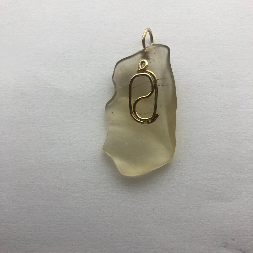 Libyan Desert Glass Pendant  - 14k Gold Filled Coiled Bail- 7.65GR/38.25CT - New England Artisan Crafted -