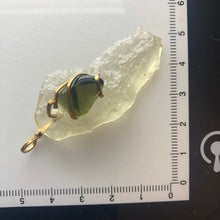 Load image into Gallery viewer, Tumbled Moldavite/Libyan Desert Glass Crystal Combo Pendant - 14k Gold Filled - 6.88gr - New England Artisan Crafted -
