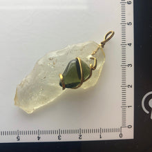 Load image into Gallery viewer, Tumbled Moldavite/Libyan Desert Glass Crystal Combo Pendant - 14k Gold Filled - 6.88gr - New England Artisan Crafted -
