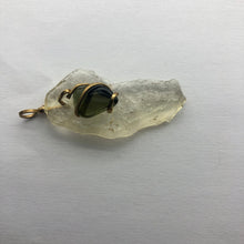 Load image into Gallery viewer, Tumbled Moldavite/Libyan Desert Glass Crystal Combo Pendant - 14k Gold Filled - 6.88gr - New England Artisan Crafted -
