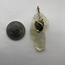 Load image into Gallery viewer, Tumbled Moldavite/Libyan Desert Glass Crystal Combo Pendant - 14k Gold Filled - 6.88gr - New England Artisan Crafted -
