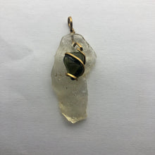 Load image into Gallery viewer, Tumbled Moldavite/Libyan Desert Glass Crystal Combo Pendant - 14k Gold Filled - 6.88gr - New England Artisan Crafted -
