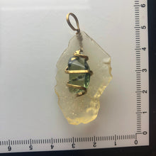 Load image into Gallery viewer, Tumbled Moldavite/Libyan Desert Glass Crystal Combo Pendant - 14k Gold Filled - 7.32gr - New England Artisan Crafted -
