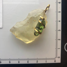 Load image into Gallery viewer, Tumbled Moldavite/Libyan Desert Glass Crystal Combo Pendant - 14k Gold Filled - 10.25gr - New England Artisan Crafted -
