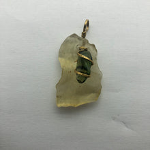 Load image into Gallery viewer, Tumbled Moldavite/Libyan Desert Glass Crystal Combo Pendant - 14k Gold Filled - 10.25gr - New England Artisan Crafted -
