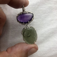 Load image into Gallery viewer, Artisan Crafted Moldavite Cabochon   Deer Hill Amethyst Sterling Silver Pendant
