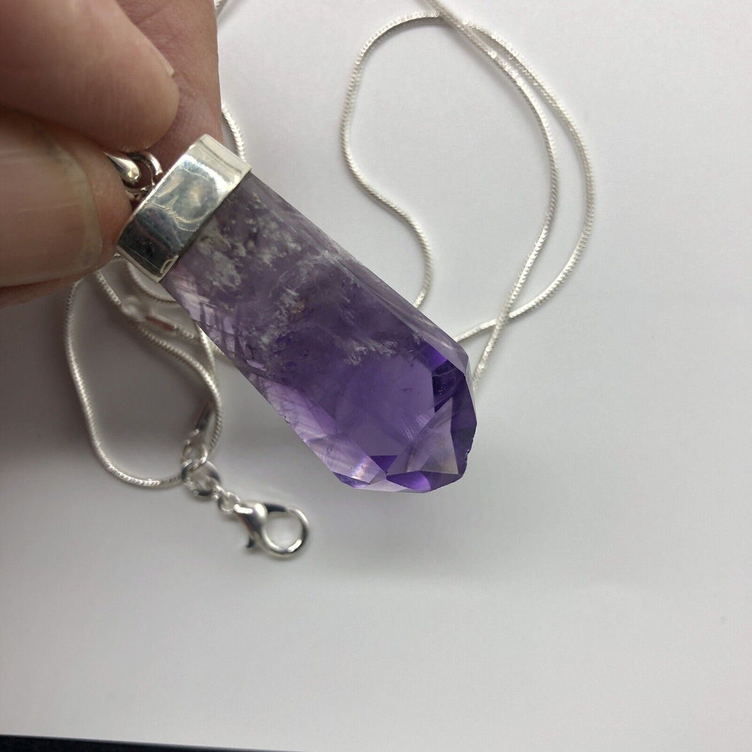 Amethyst Point Pendant 925 Silver Cap Bail 10.8 grams Brilliant Purple Structure