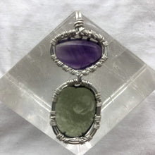 Load image into Gallery viewer, Artisan Crafted Moldavite Cabochon   Deer Hill Amethyst Sterling Silver Pendant
