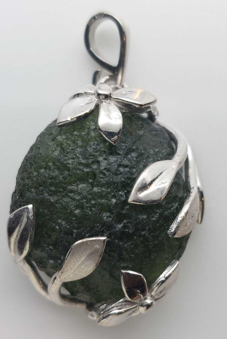 Moldavite Pendant 925 Silver 59.5ct Prong Set w/Certificate of Authenticity