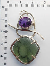 Load image into Gallery viewer, Artisan Crafted Moldavite Cabochon + Deer Hill Amethyst Sterling Silver Pendant
