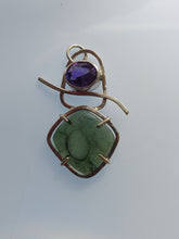 Load image into Gallery viewer, Artisan Crafted Moldavite Cabochon + Deer Hill Amethyst Sterling Silver Pendant
