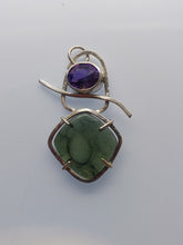 Load image into Gallery viewer, Artisan Crafted Moldavite Cabochon + Deer Hill Amethyst Sterling Silver Pendant
