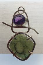 Load image into Gallery viewer, Artisan Crafted Moldavite Cabochon + Deer Hill Amethyst Sterling Silver Pendant
