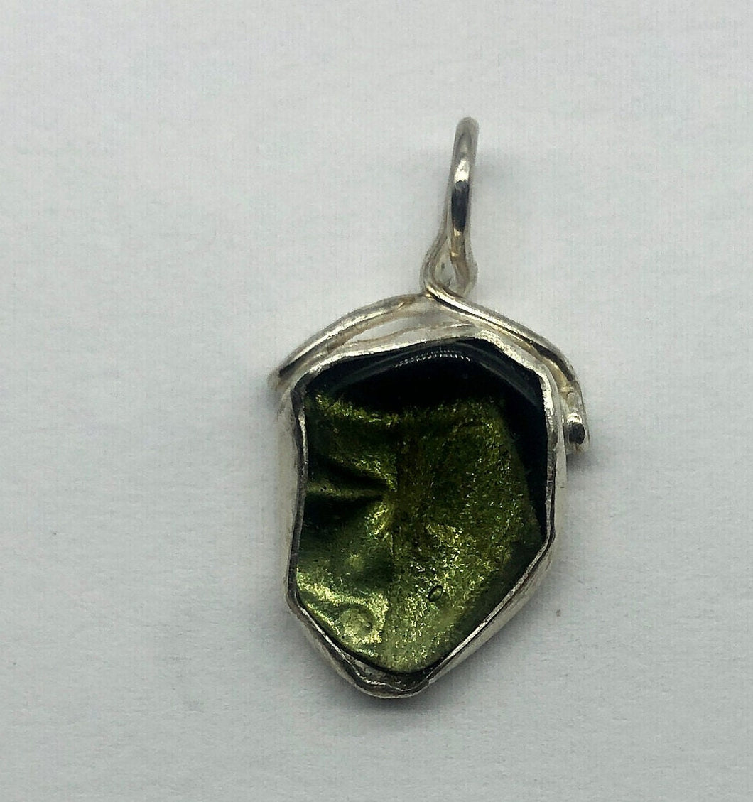 Tumbled Moldavite Pendant - Bezel Set Sterling Silver - New England Hand Crafted - 2.70Gr/13.50Ct