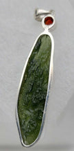 Load image into Gallery viewer, Moldavite Pendant w/Garnet  925  Bezel Set w/Certificate of Authenticity 9.06gr
