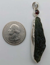 Load image into Gallery viewer, Moldavite Pendant w/Garnet  925  Bezel Set w/Certificate of Authenticity 9.06gr
