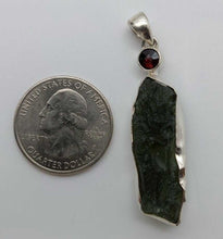 Load image into Gallery viewer, Moldavite Pendant w/Garnet  925  Bezel Set w/Certificate of Authenticity 6.95gr
