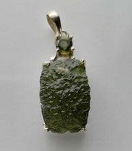 Load image into Gallery viewer, Moldavite + 6mm Square Moldavite Pendant High Quality Rhodium plated Prong Setting With COA
