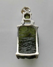 Load image into Gallery viewer, Moldavite + 6mm Square Moldavite Pendant High Quality Rhodium plated Prong Setting With COA
