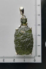 Load image into Gallery viewer, Moldavite + 6mm Square Moldavite Pendant High Quality Rhodium plated Prong Setting With COA
