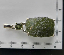 Load image into Gallery viewer, Moldavite + 6mm Square Moldavite Pendant High Quality Rhodium plated Prong Setting With COA
