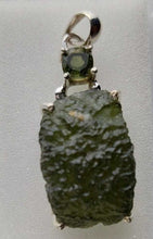 Load image into Gallery viewer, Moldavite + 6mm Square Moldavite Pendant High Quality Rhodium plated Prong Setting With COA
