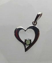 Load image into Gallery viewer, Moldavite Pendant 6mm Round Faceted Gem set in 925 Silver Heart Shape with COA
